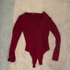 Lulu's Burgundy Lace Detail Bodysuit